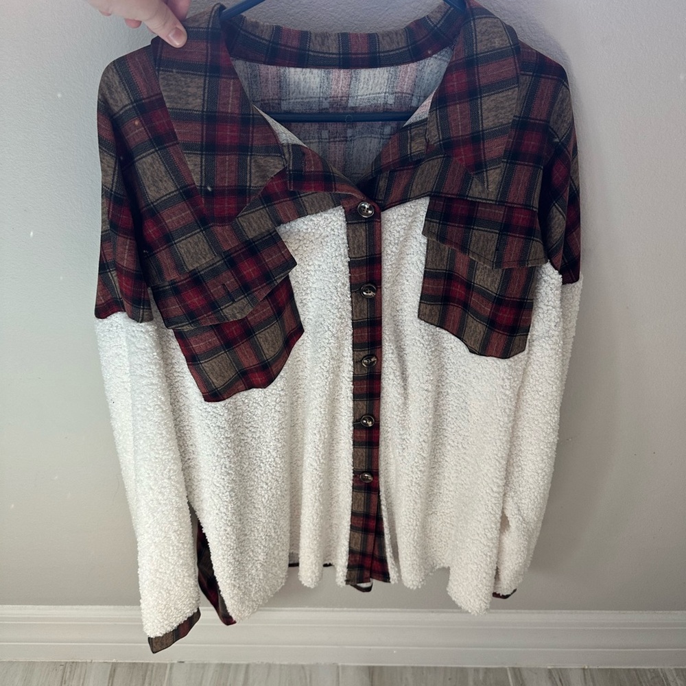 Plaid and Sherpa Button-Up Shirt